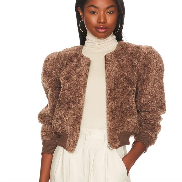 ASTR the Label Stacy Cropped Jacket in Brown Vegan Fur - Medium M Revolve - Picture 1 of 9